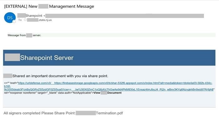 Example of a fake email